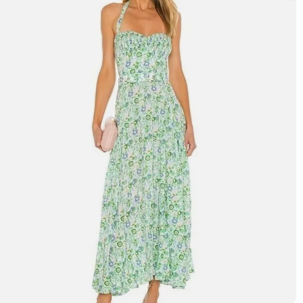SWF Revolve Green Floral Print Halter Dress